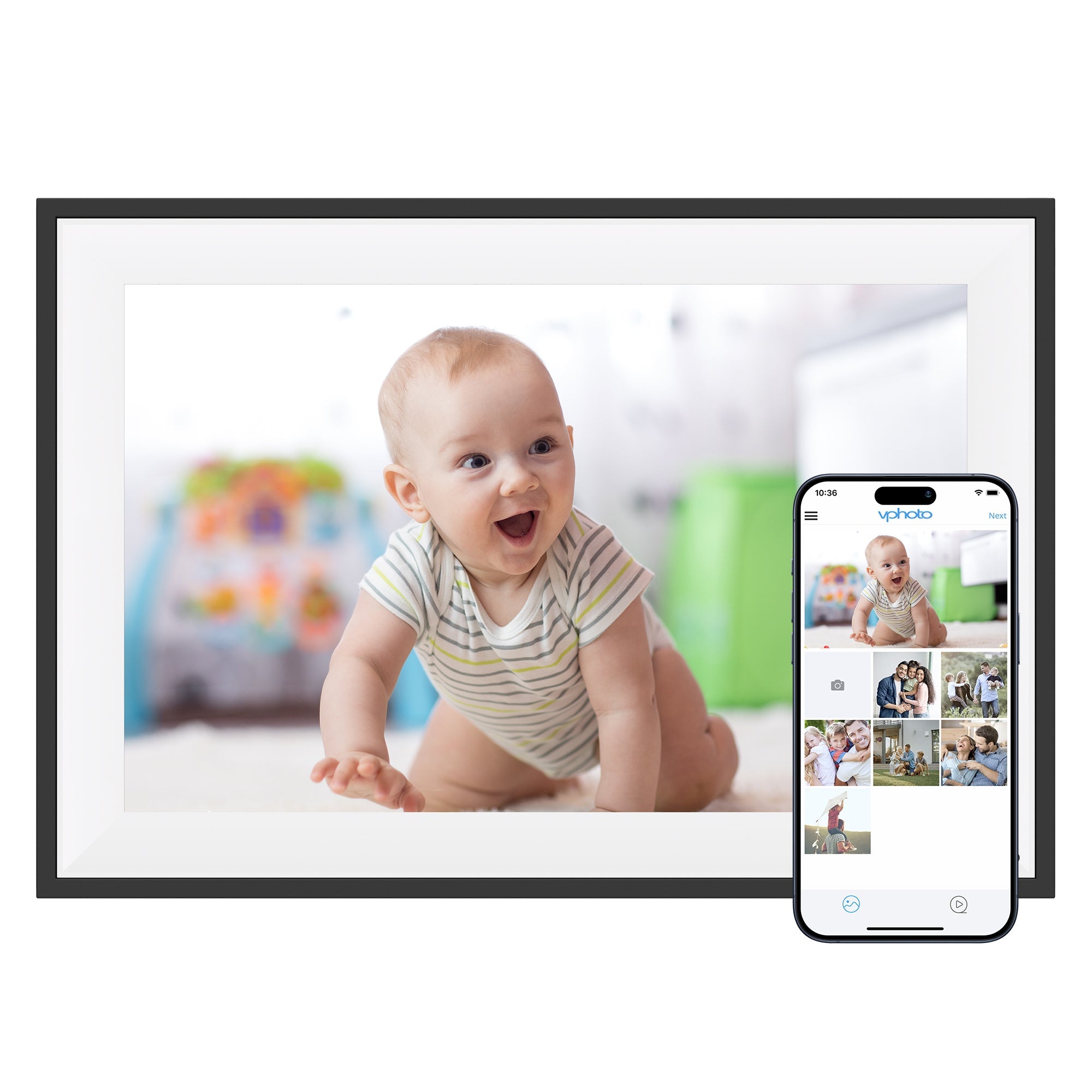 Dragon Touch 10.1-inch WiFi digital picture frame product image.