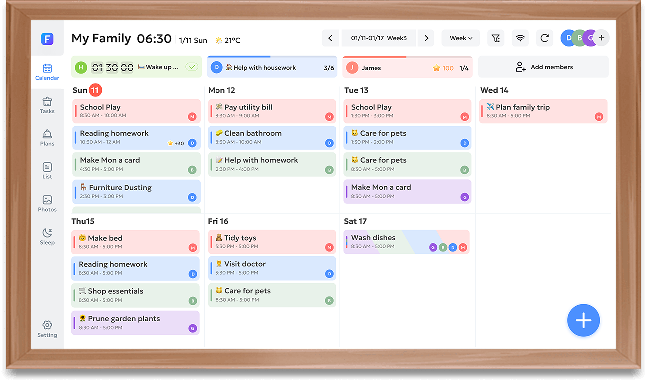 A calendar interface on a FotoCube platform frame used as an application-layer example