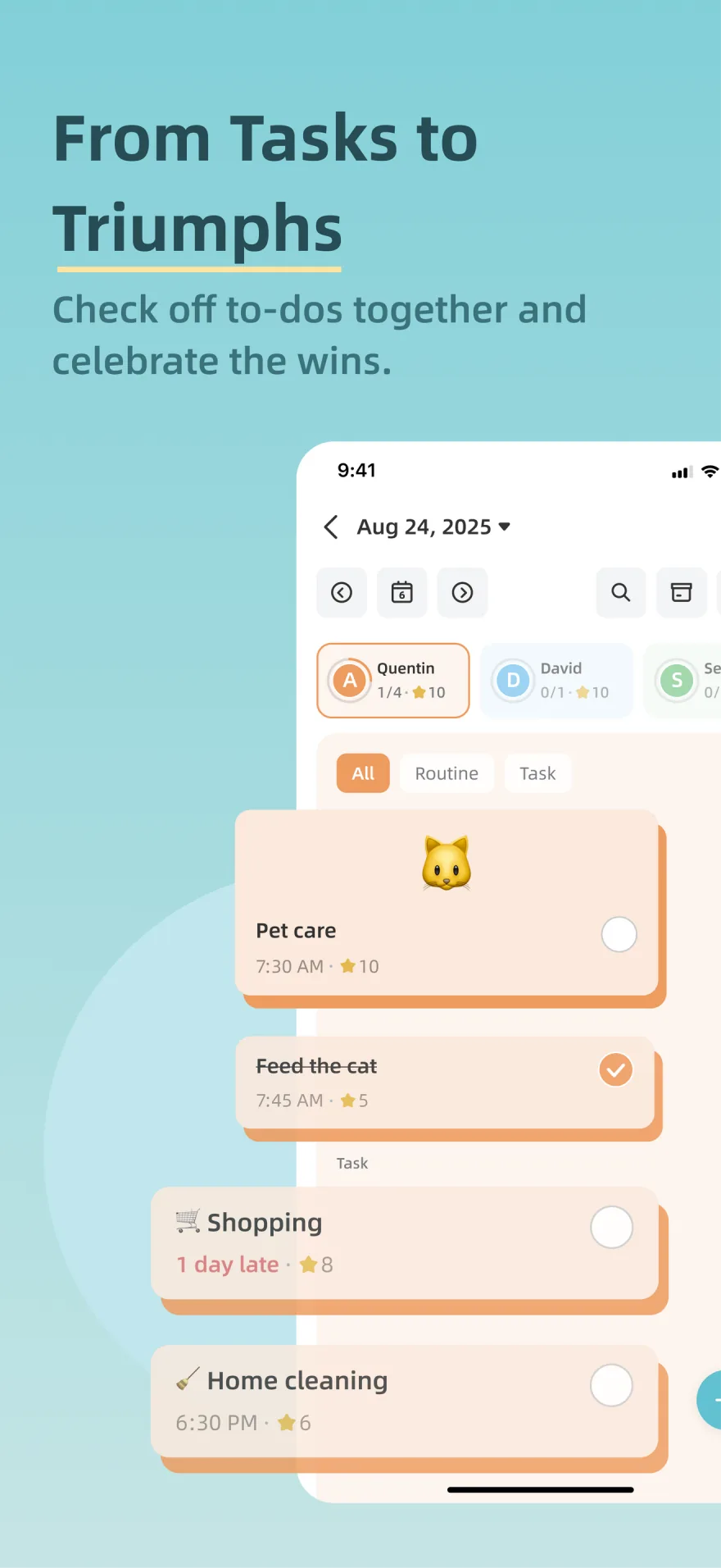 Zical 3.0 task screen showing assigned chores, completion states, and star rewards.